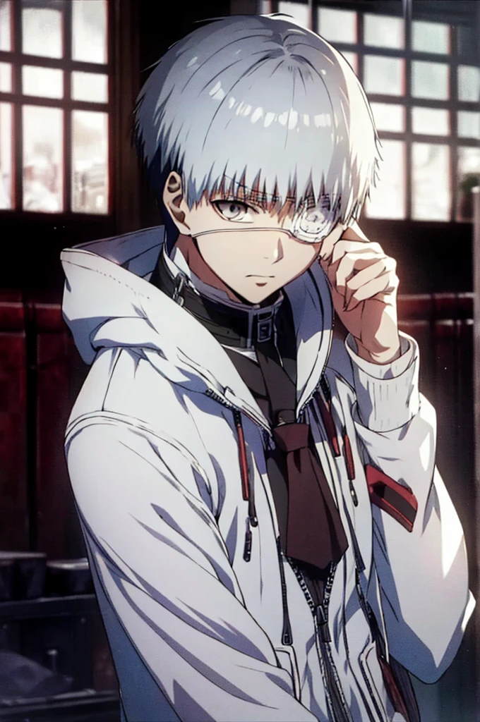 Tokyo Ghoul Kaneki Ken glaring white hair upper body