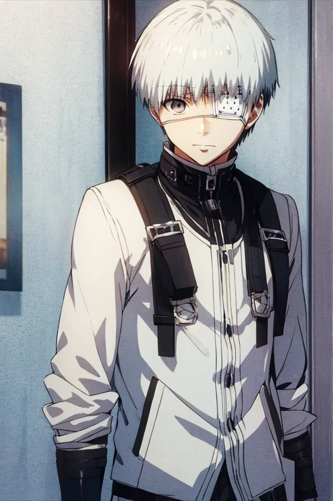 Tokyo Ghoul Kaneki Ken glaring white hair upper body