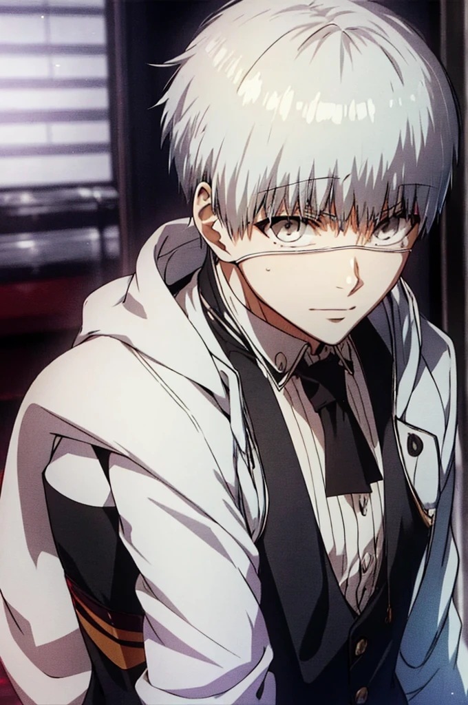 Tokyo Ghoul Kaneki Ken glaring white hair upper body