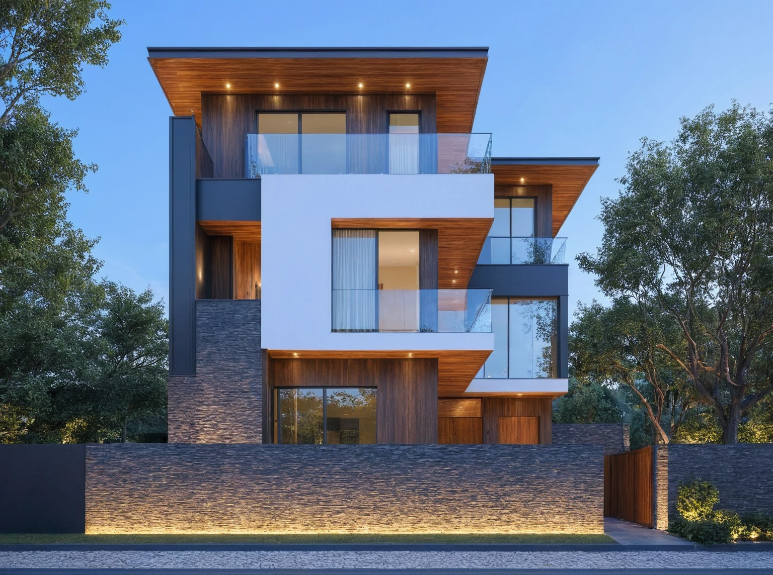 (Description of the first floor, ((white wall:1.2) mix design (Black aluminum brace separates villa floors)) , Precise lighting design, glass ceiling, and additional black marble map, (LED aluminum bar lights installed in ceiling and ceiling for exterior design), (2-sided spotlight for exterior design on the fence and door of the house), lighting steps leading up to planting flowers), modern villa design, (block sidewalks and asphalt roads), (day sky background), Low trees around the house, (mid day), (Neutral lighting is suitable for the townhouse, light color thermometer lighting), (architectural design visualization), (reflection), (focus on object), (material normal bump real reflection), (scattered light), (light ray), (multi-beam light), (sunbeam) (multi-level reflection), (chao vantage software visualization render),(((Best Quality))), ((Masterpiece)), ((best illustration)), ((best shadows)), ((Super Detail)), (Intricate lines), (Photorealism),(hyper detail), ((archdaily)), ((award winning design)), (dynamic light), ((day)), spotlight, (perfect light), (shimering light), ((photorealistic)), ((intricate detail)), ((extreme detail)), ((crazy detail)), ((octane render)), ((trending on artstation)), ((High-fidelity)), ((Viwvid)), ((Crisp)), ((Bright)), ((Stunning)), ((Eye-catching)), ((High-quality)),((Sharp))((Bright)), ((Stunning)), ((natural sun environment)), ((Eye-catching)), ((Illuminating)), ((Flawless)), ((High-quality)),((Sharp edge render)), ((medium soft lighting)), ((photographic render)), ((detailed archviz)), ((reality environment)), (modern villa design architectural design facade), (modern villa facade roof design), (modern villa facade wall design), (modern villa facade decoration material design) (modern villa door and window design modern), (environmental lighting design), (modern villa lighting design), (modern villa front gate and fence design), (Design lights for gate posts and fences), (modern villa facade railing design), 