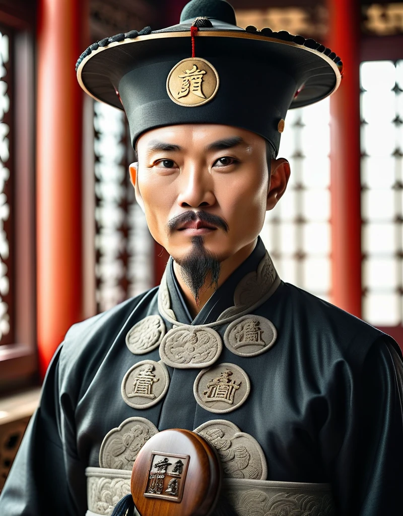 Title Description:Based on real history,Recreate the image and scenes of Bao Zheng in the Song Dynasty。
Pattern Creativity:
Bao Zheng in official uniform,Wearing a black gauze hat,Holding official seal,The look is majestic。
The scene of Bao Zheng trying a case in the lobby of Kaifeng Prefecture,Gongsun Ce stood on both sides、Zhan Zhao and other assistants。
Bao Zheng's Dialogue with the Emperor,Demonstrating loyalty and integrity。