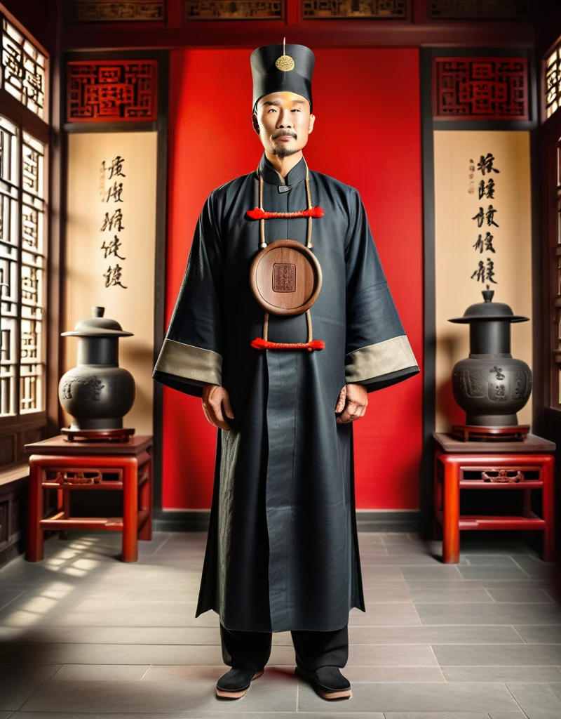 Title Description：Based on real history，Recreate the image and scenes of Bao Zheng in the Song Dynasty。

Pattern Creativity：

Bao Zheng in official uniform，Wearing a black gauze hat，Holding official seal，The look is majestic。
The scene of Bao Zheng trying a case in the lobby of Kaifeng Prefecture，Gongsun Ce stood on both sides、Zhan Zhao and other assistants。
Bao Zheng&#39;s Dialogue with the Emperor，Demonstrating loyalty and integrity。