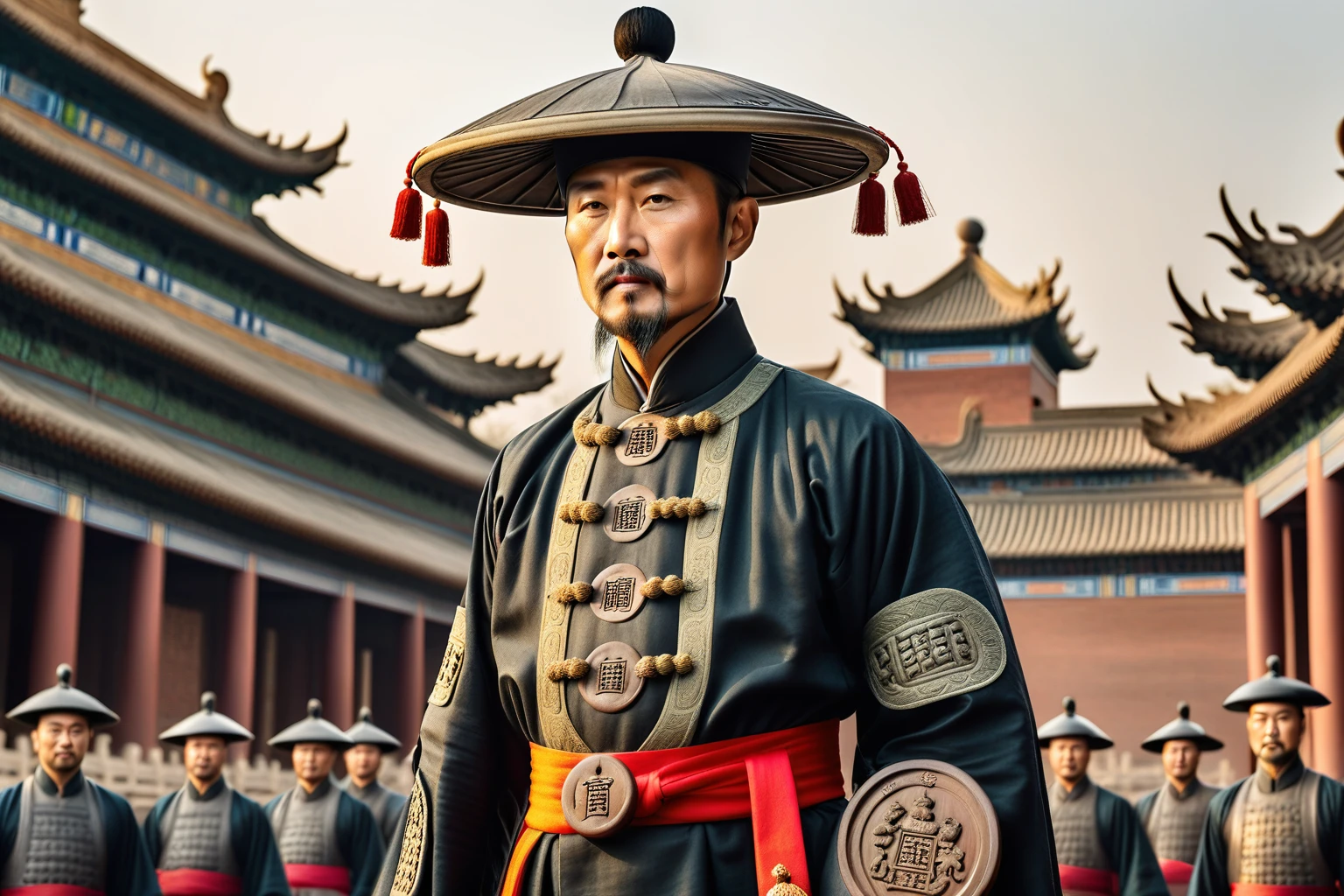 Title Description:Based on real history,Recreate the image and scenes of Bao Zheng in the Song Dynasty。
Pattern Creativity:
Bao Zheng in official uniform,Wearing a black gauze hat,Holding official seal,The look is majestic。