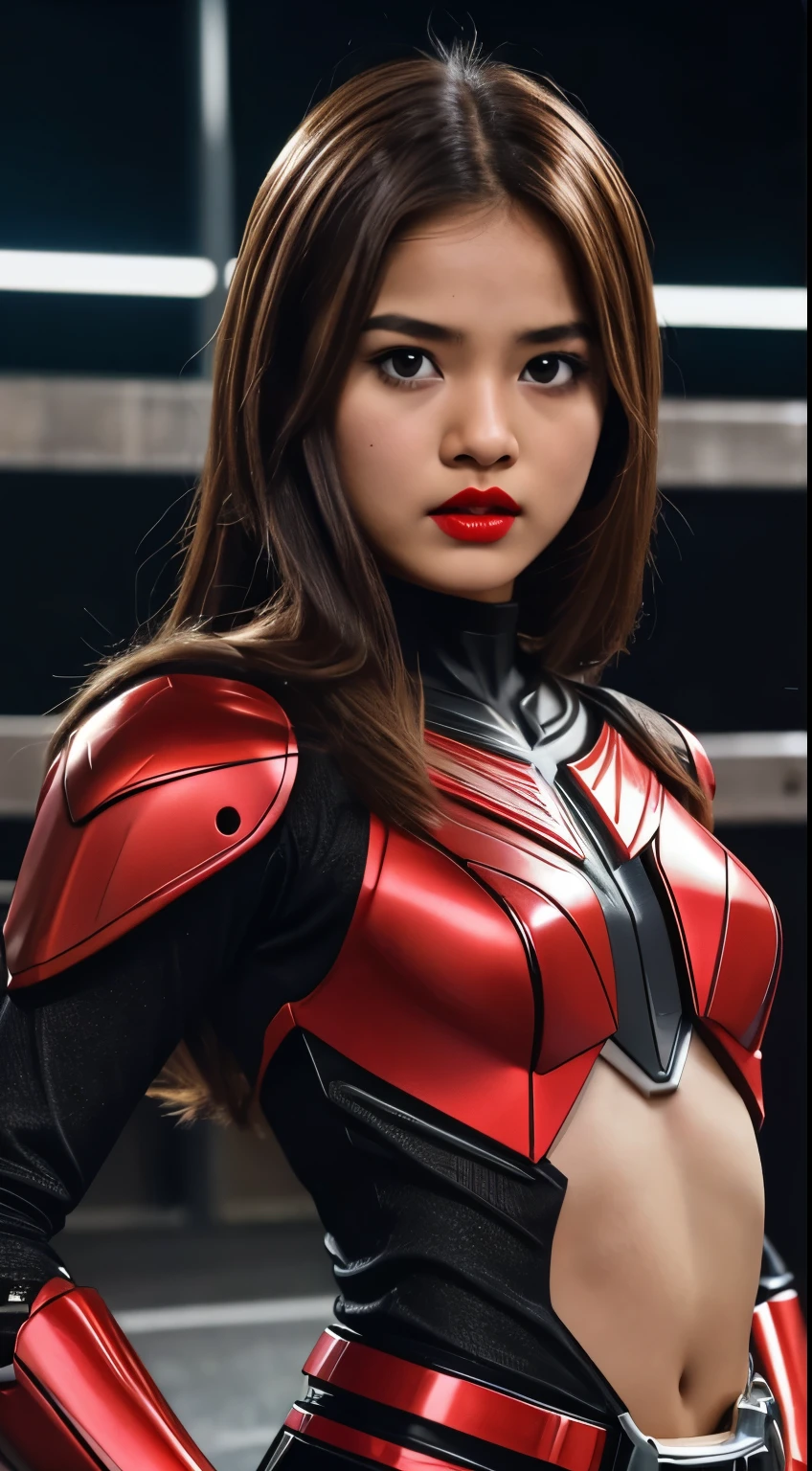 (Wearing Kamen Rider Ark), Very cute and baby-like face, Power puff girl, Naked, Angry pose, Angry face, (((BROWN HAIR MALAY GIRL))), masutepiece, High quality, UHD 45K, Realistic face, Realistic skin feeling , A Japanese Lady, 8 years old, , Very cute and baby-like face, (((FLAT CHEST))), (MATRIX WORLD), ((look In front at the camera and SADNESS)), with Kamen Rider fashion, ((RED BLACK KAMEN RIDER COSTUME)), captured in ultra high resolution with photorealistic and beautiful lighting. This masterpiece is of the best quality and is set against a zentangle, (((CUTE GIRL))), ((RED LIPS)), ((NUDE)), ((CHUBBY)), ((KAMEN RIDER GIRL)). Malay girl wearing red black Kamen Rider in the middle of the toll road