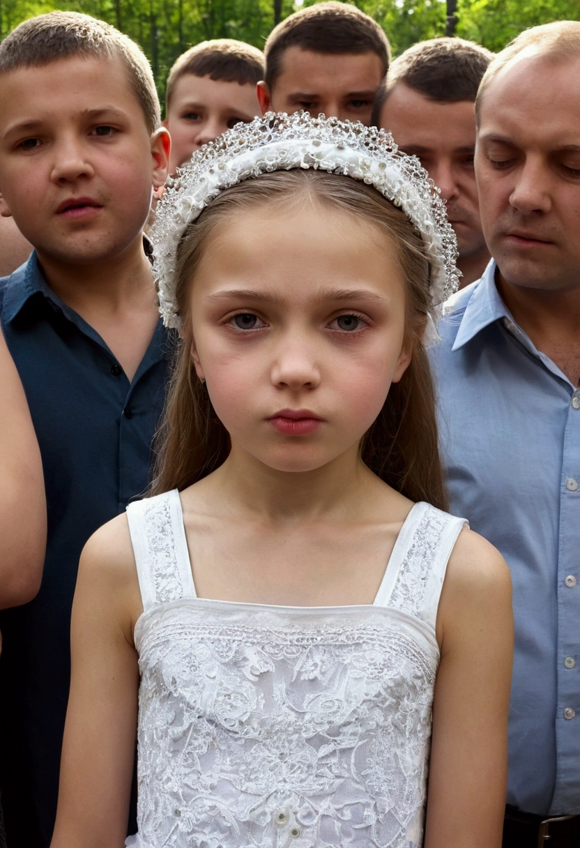 Russian girl 12 yeaes like the last whore in a crowd of men, begs to fuck her