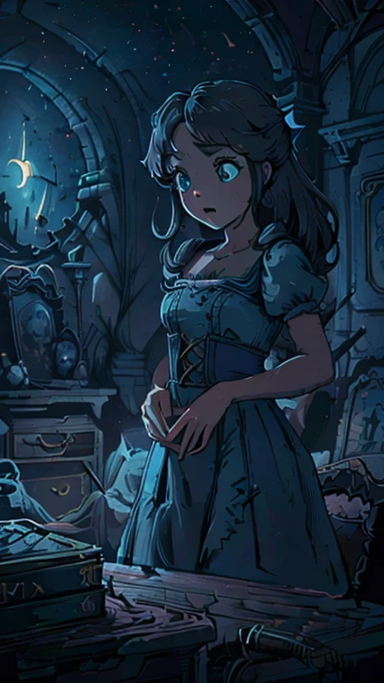 (Dominican: Caribbean:1girl: Wendy Darling), (extremely detailed CG unit 8k wallpaper),(master part), (best quality), (ultra detali), (best illustration),(melhor ombre), cowboy shot, (Sharp eyeliner, ombre, detailedeyes:1), Disney Castle background, ,break , (star15escola:1.2), hair ornament,long hair ,light brown hair, Cameltoe,gothichorrorai