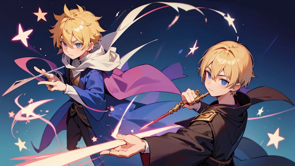 Different world、Male wizard with a magic wand、main character、Blonde