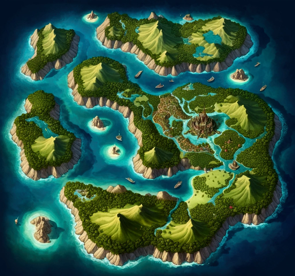 Map of a large fantasy world with many islands