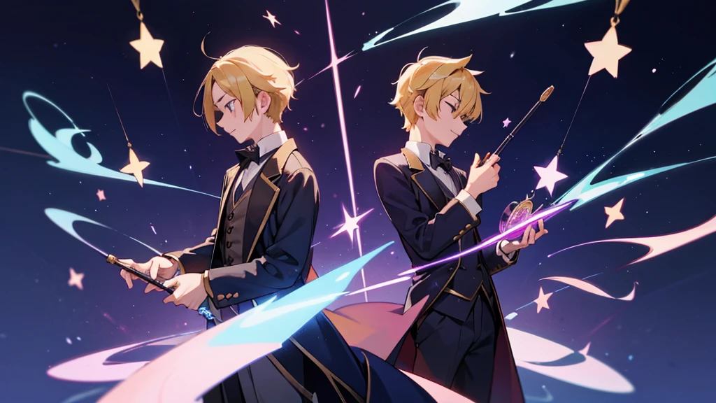 Different world、Male magician with magic wand、main character、Blonde