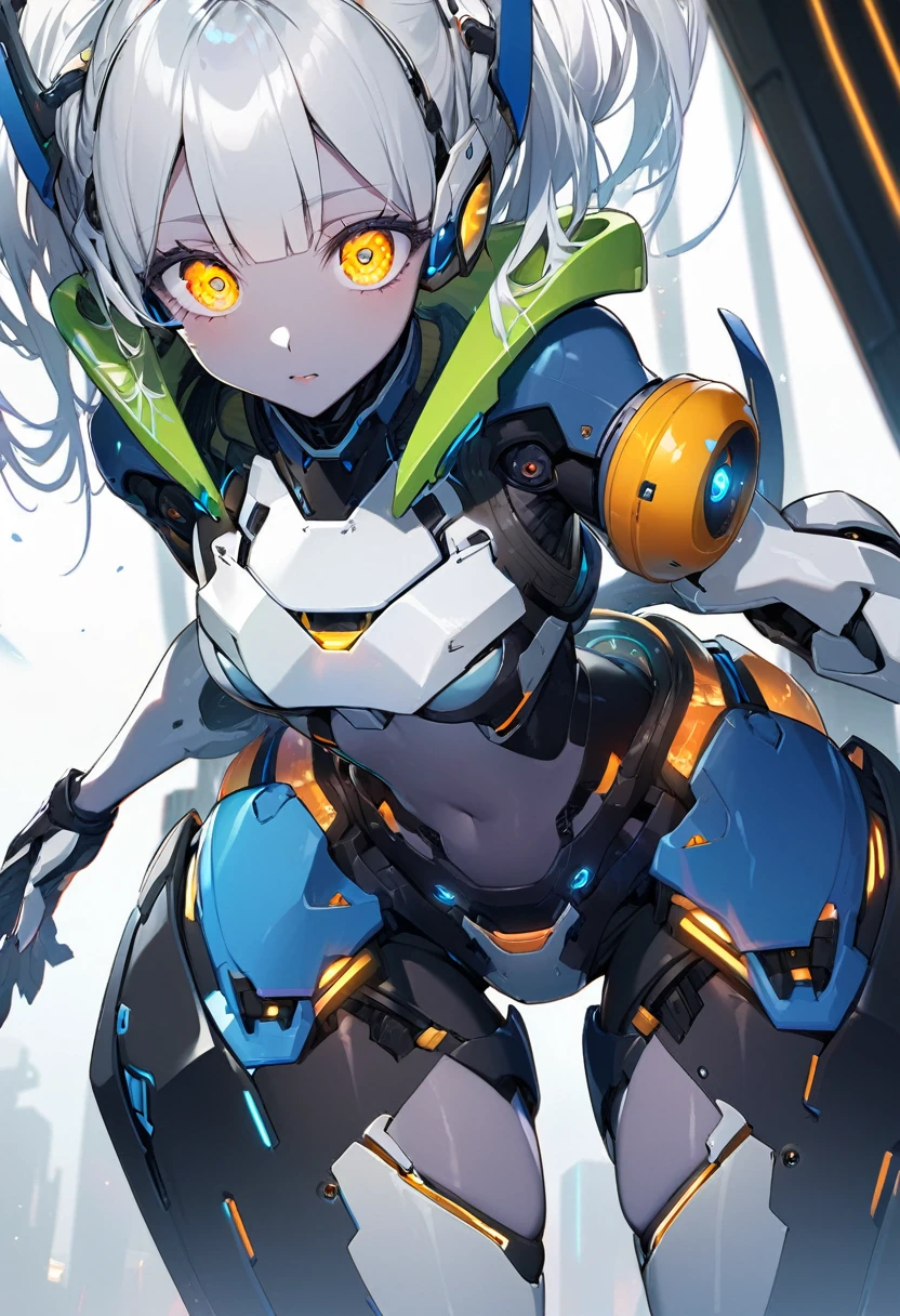 science fiction, android girl(armored skin, brightness camera eyes, cyber joint)
