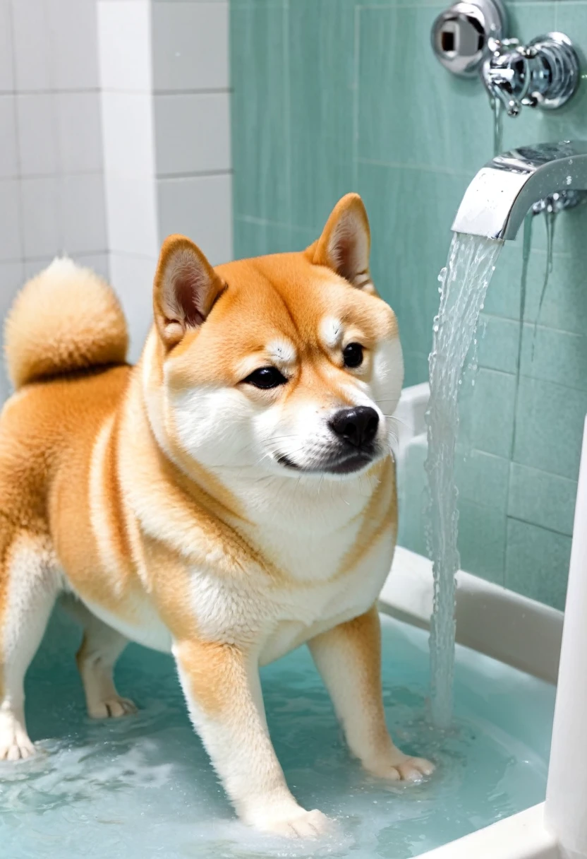Shiba Inu who hates baths：A scene of her being reluctant in the bathroom。