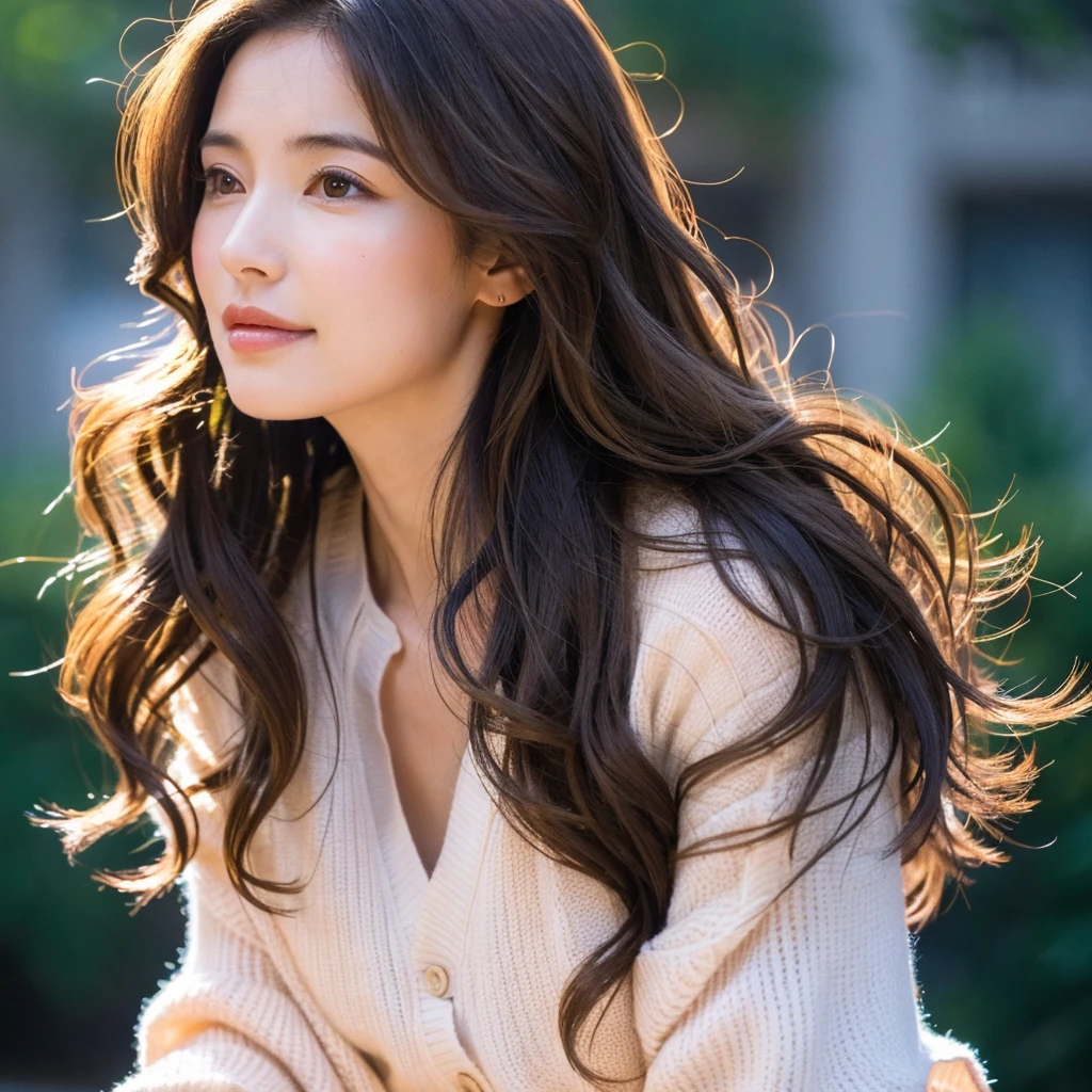 Beautiful mature woman with beautiful wavy long hair, I can see her , Ultra-high resolution,(Realistic:1.4), ((Highest quality)), ((masterpiece)), (be familiar with),