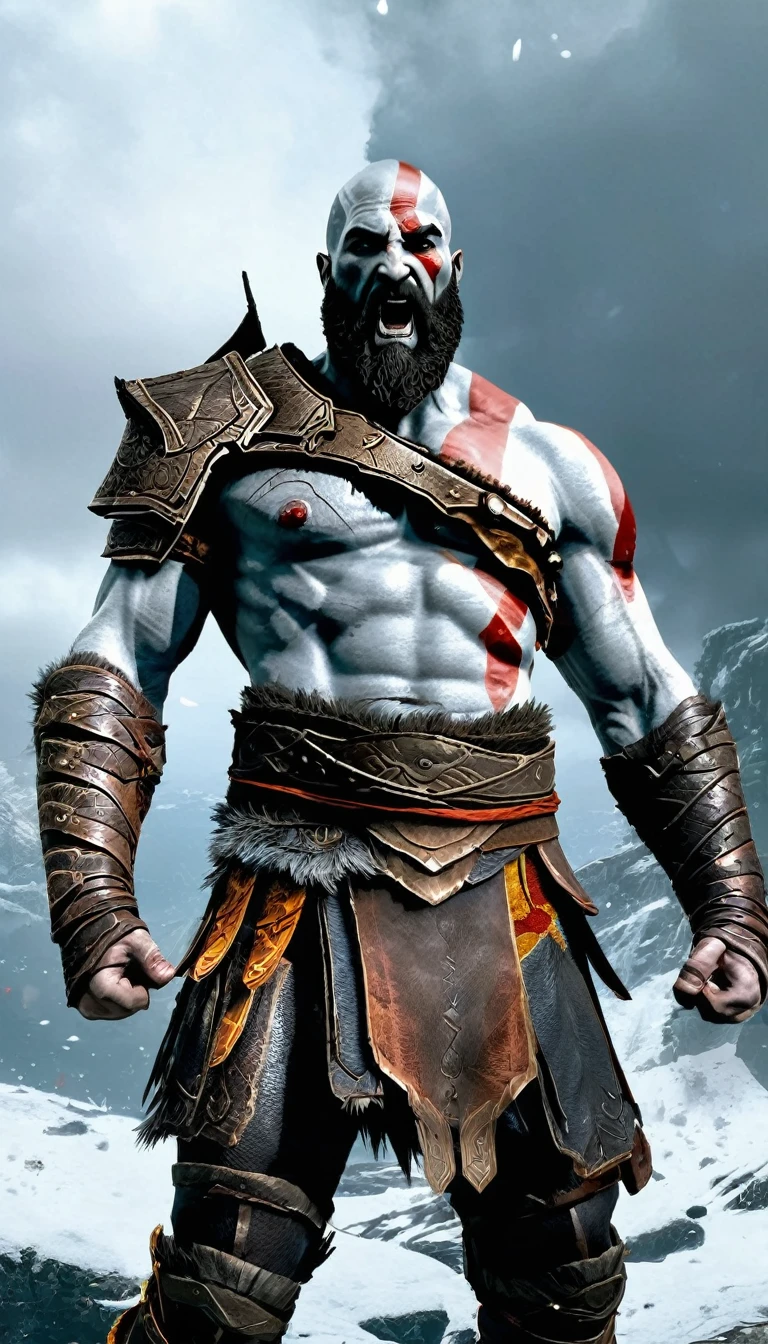 a god of war, Strong, male, hello to the divine world, the age of machines dies. Defeated enemies lie at the feet of the god of war