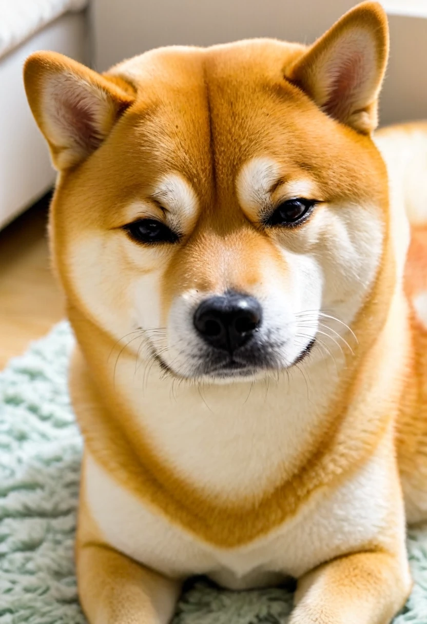 Sleepy Shiba Inu:A dazed face after waking up。