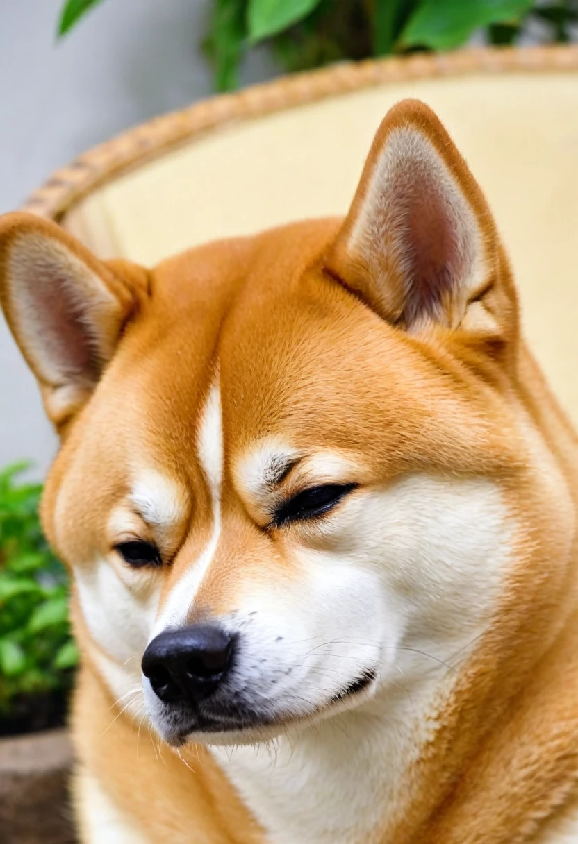 Sleepy Shiba Inu:A dazed face after waking up。