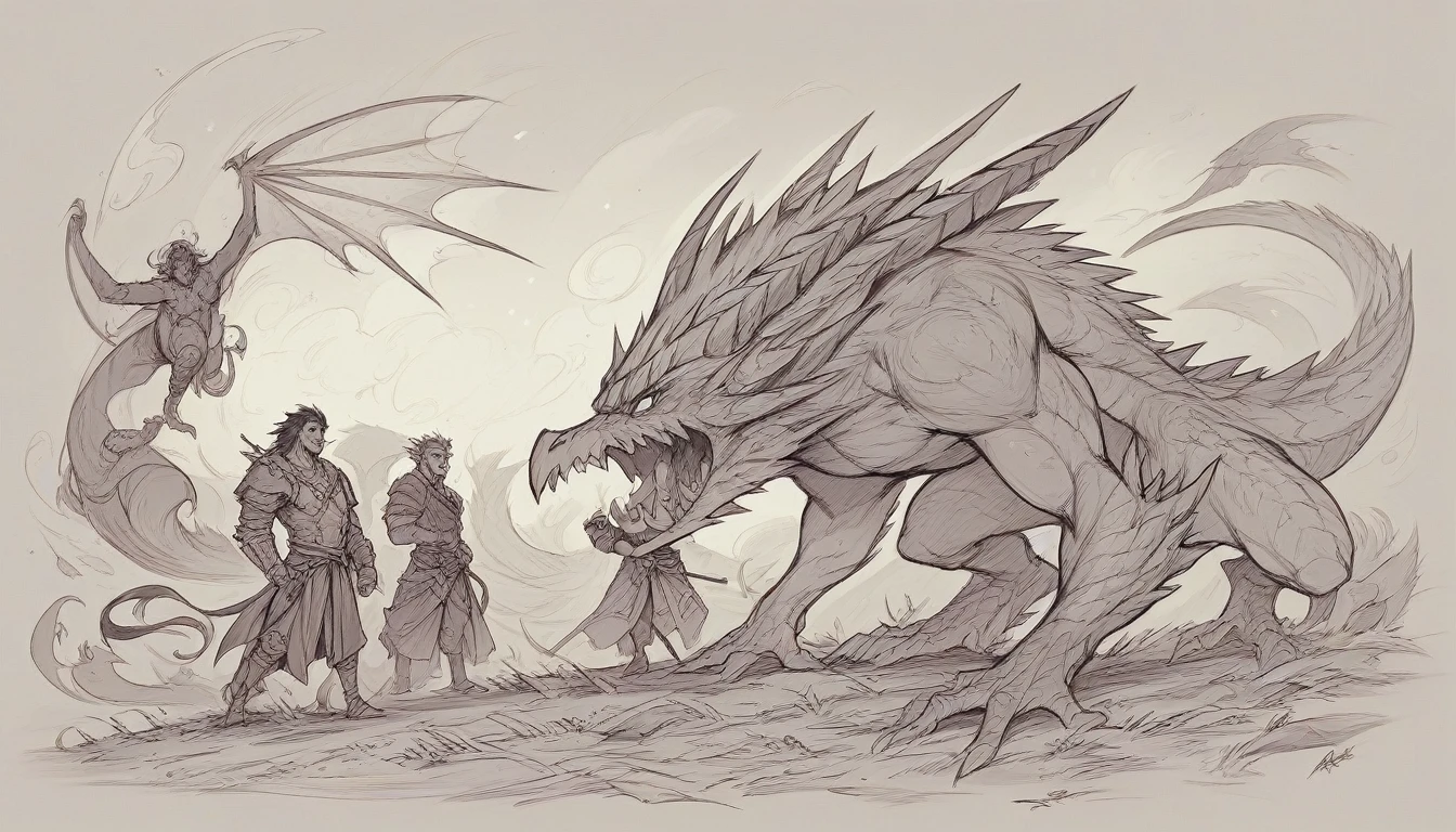 m group of people in front of a giant dragon, epic Art of RPG, dungeons and dragons artwork, Arte de RPG, dungeons and dragons art, arte de fantasy de masmorras e dragões, d & of fantasy art, dungeons and dragons art, fantasy d & arte d, High quality DND illustration, Arte de RPG, hyperrealistic d & of fantasy art, dnof fantasy art