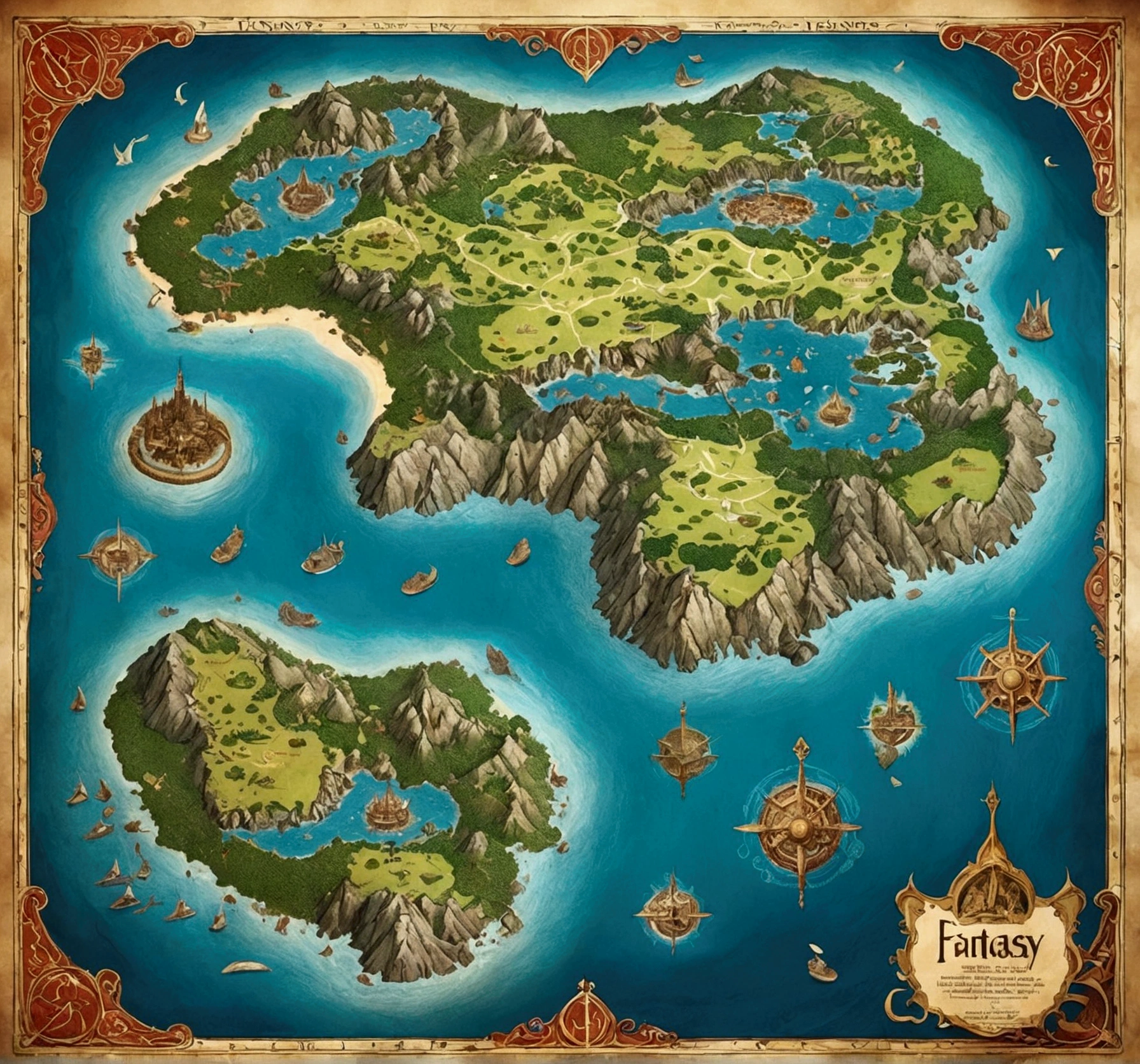 Map of a large fantasy world with many islands