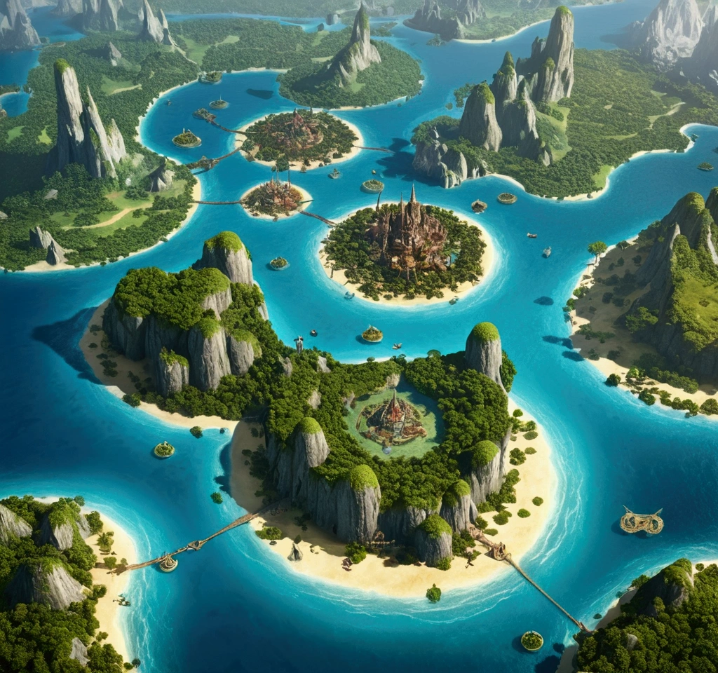Map of a large fantasy world with many islands