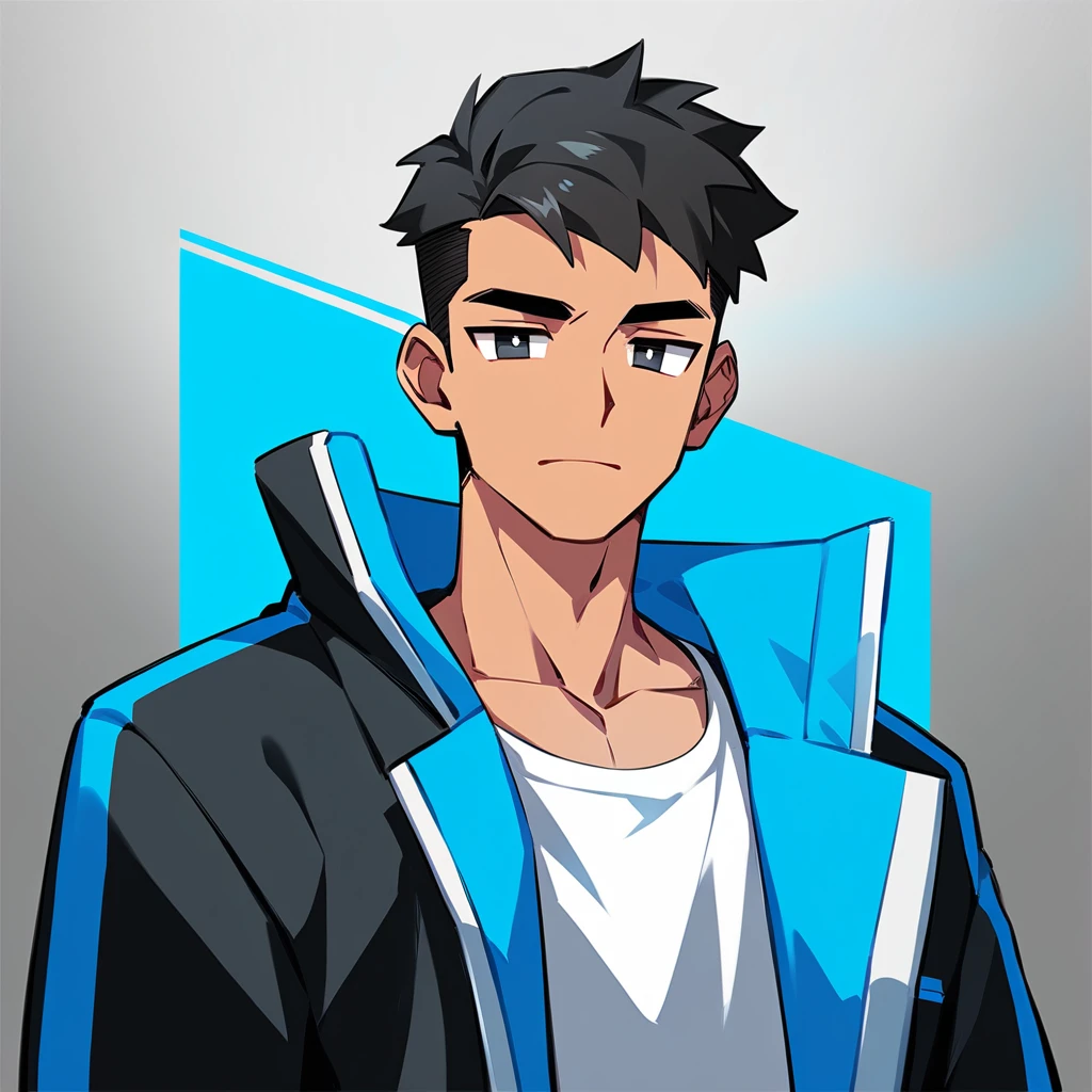 1 young man, focus man , No smile, human, Alpha , short hair, black hair, light black eyes , tan skin, Wear a tank top inside., wearing a military coat , omegaverse, The best aesthetics , best quality, Amazing quality, The best aesthetics