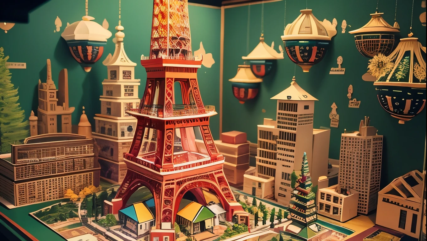 (Pop-up Books:1.5),(Tokyo Tower),(Colorful、Highest quality、Attention to detail、masterpiece、Folk art、Cinematic Lighting Effects、4K、Chiaroscuro)