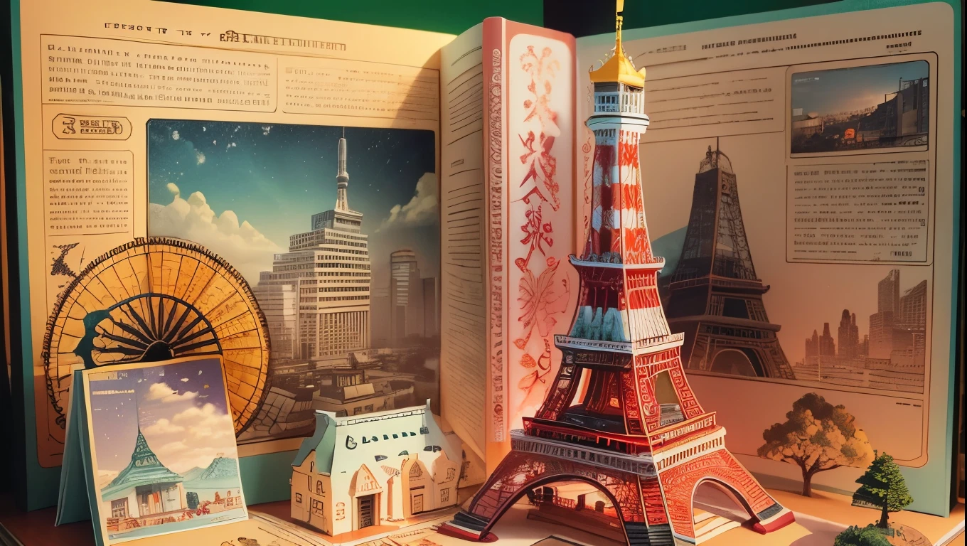 （Pop-up Books：1.5），（Tokyo Tower），（Colorful、Highest quality、Attention to detail、masterpiece、Folk art、Cinematic Lighting Effects、4K、Chiaroscuro）