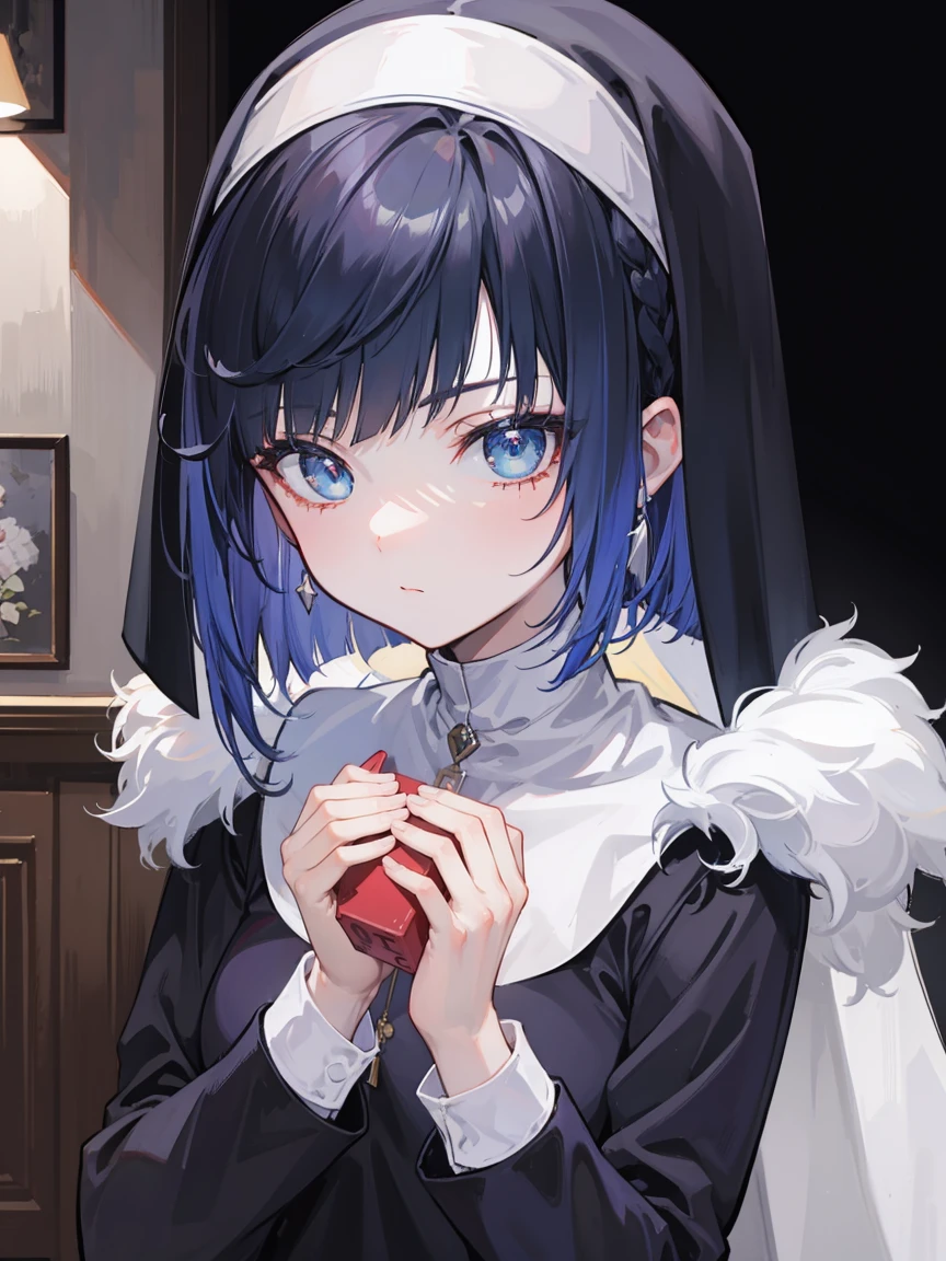 crop top, (gradient hair), black hair, blue hair, short hair, blue eyes, yelendef
BREAK (nun uniform:1.2),
BREAK the city street,sexyposture, The camera is close to your body,
BREAK (masterpiece:1.2), best quality, high resolution, unity 8k wallpaper, (illustration:0.8), (beautiful detailed eyes:1.6), extremely detailed face, perfect lighting, extremely detailed CG, (perfect hands, perfect anatomy),