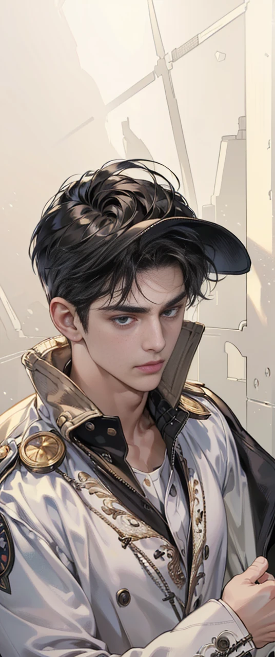 (best quality, masterpiece, 8 thousand, realistic, cinematic lighting, 1:4 HDR images, very detailed, beautiful photoature man, very handsome, ((cold expression)), black short hair, black eye, A perfect face without any mistakes, ((Buttoning my jacket, chief executive))