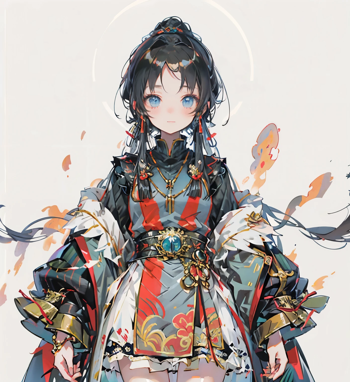 masterpiece, best quality, pixiv, , 1 Girl, Hair accessories, Solitary, Long hair, Smile, 黑色Long hair, Looking at the audience, necklace, blush, Jewelry, breast, Upper Body,