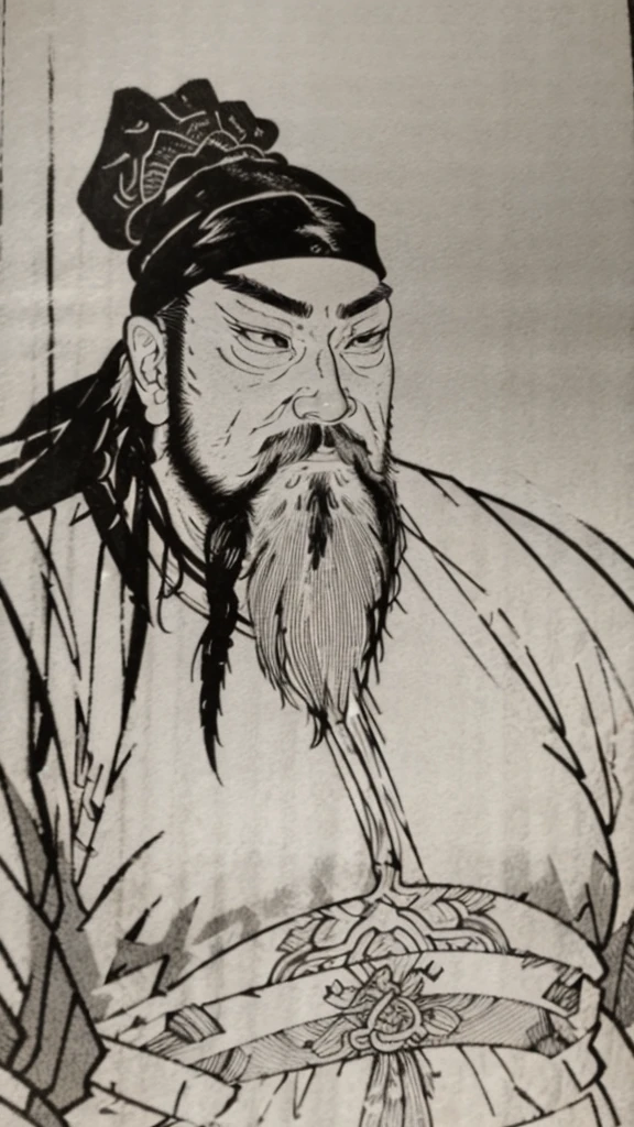 (((Three Kingdoms Monochrome)))、(((Tying up hair、Wearing a black swimming cap、Bearded young man in armour)))、（（Ancient Chinese man in armor））、（Ink Painting）、Highest quality、masterpiece、Ultra-high resolution、(Realistic:1.4)、Game Poster、The Three Bearded Men of the Kingdom,Oriental、As seen in the Romance of the Three Kingdoms々military commander、Crisp and beautiful image quality ,(Skin of color)、 gloves, Long trousers, (Very detailed, bloom:1.5), (Highest quality, Concept Art, 4K), (analog:1.2), (high sharpness), (Detailed pupil:1.1),,Detailed face and eyes, masterpiece, Highest quality, (Very detailed:1.1), 8k, photoRealistic, (PurerosFace_v1:0.2), [:(Detailed face:1.2):0.2], sharp,Realistic Shadow, 