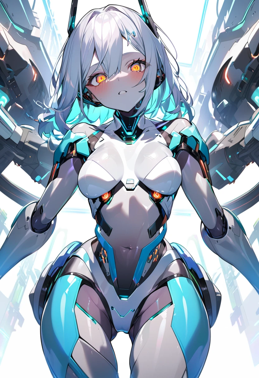 science fiction, android girl(armored skin, brightness camera eyes, cyber joint)