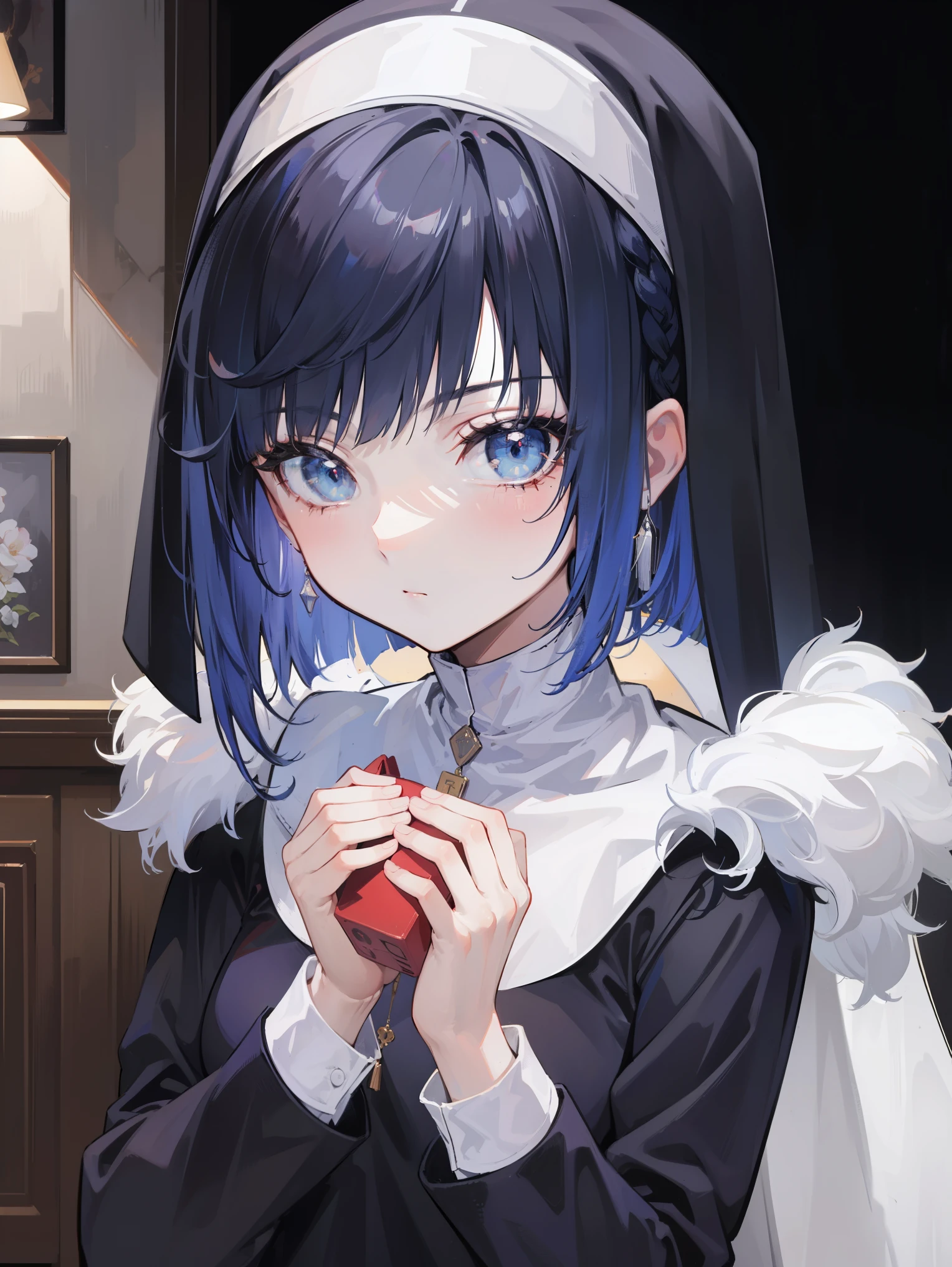 crop top, (gradient hair), black hair, blue hair, short hair, blue eyes, yelendef
BREAK (nun uniform:1.2),
BREAK the city street,sexyposture, The camera is close to your body,
BREAK (masterpiece:1.2), best quality, high resolution, unity 8k wallpaper, (illustration:0.8), (beautiful detailed eyes:1.6), extremely detailed face, perfect lighting, extremely detailed CG, (perfect hands, perfect anatomy),