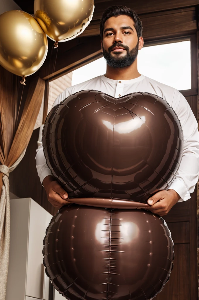 A man with big chocolate balloon