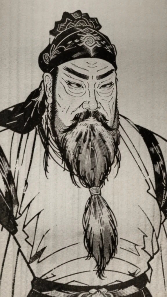 (((Three Kingdoms Monochrome)))、(((Tying up hair、Wearing a black swimming cap、A young man with a black beard wearing armour)))、（（Ancient Chinese man in armor））、（Ink Painting）、Highest quality、masterpiece、Ultra-high resolution、(Realistic:1.4)、Game Poster、The Three Bearded Men of the Kingdom,Oriental、As seen in the Romance of the Three Kingdoms々military commander、Crisp and beautiful image quality ,(Skin of color)、 gloves, Long trousers, (Very detailed, bloom:1.5), (Highest quality, Concept Art, 4K), (analog:1.2), (high sharpness), (Detailed pupil:1.1),,Detailed face and eyes, masterpiece, Highest quality, (Very detailed:1.1), 8k, photoRealistic, (PurerosFace_v1:0.2), [:(Detailed face:1.2):0.2], sharp,Realistic Shadow, 