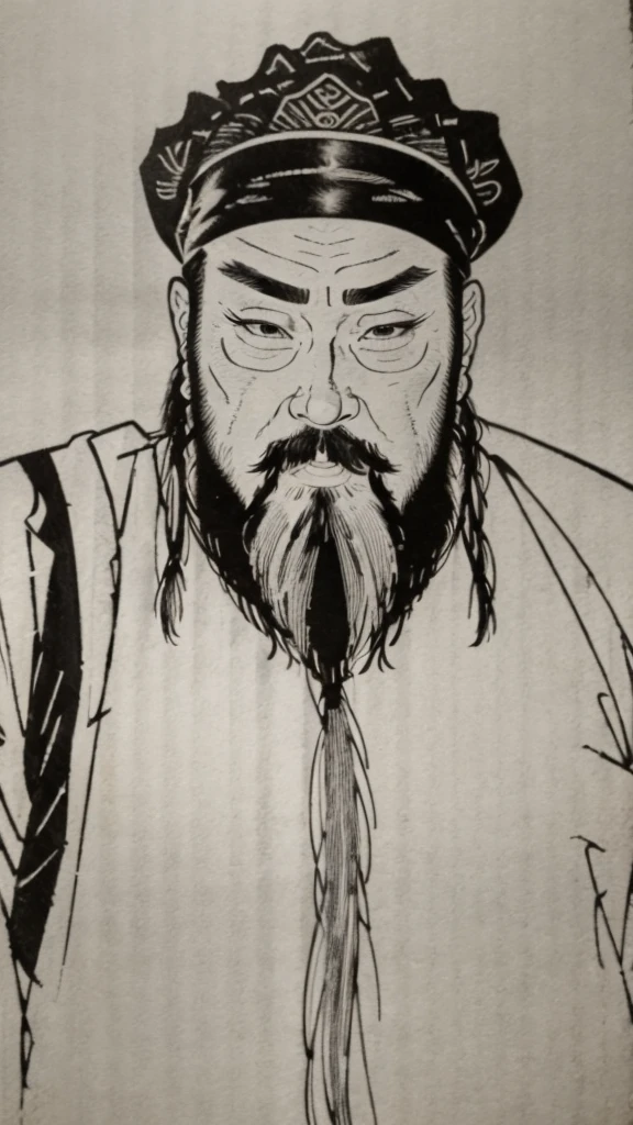 (((Three Kingdoms Monochrome)))、(((Tying up hair、Wearing a black swimming cap、A young man with a black beard wearing armour)))、（（Ancient Chinese man in armor））、（Ink Painting）、Highest quality、masterpiece、Ultra-high resolution、(Realistic:1.4)、Game Poster、The Three Bearded Men of the Kingdom,Oriental、As seen in the Romance of the Three Kingdoms々military commander、Crisp and beautiful image quality ,(Skin of color)、 gloves, Long trousers, (Very detailed, bloom:1.5), (Highest quality, Concept Art, 4K), (analog:1.2), (high sharpness), (Detailed pupil:1.1),,Detailed face and eyes, masterpiece, Highest quality, (Very detailed:1.1), 8k, photoRealistic, (PurerosFace_v1:0.2), [:(Detailed face:1.2):0.2], sharp,Realistic Shadow, 