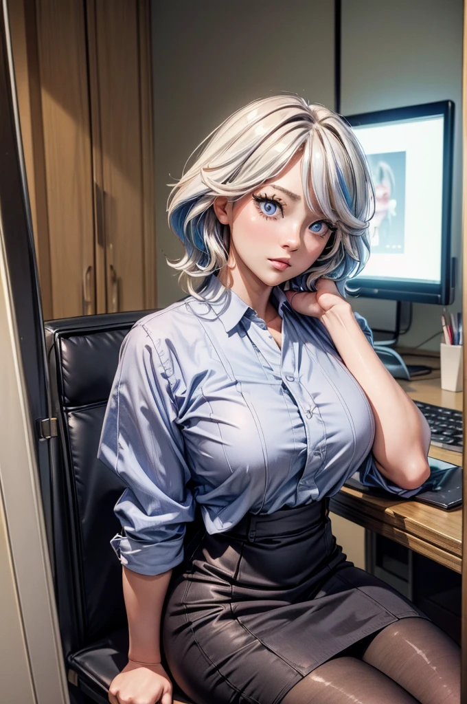 (((masterpiece))),(((High resolution)))、(((8K)))、(((perfect face)))、(((beauty of japan)))、25 years old、(((beautiful face))), (((office))), (((shirt))), ((pencil skirt)), ((tights)), embarrassed look, look at the camera, top quality eyes, detailed texture, look at the camera, all body, big , Married woman, cool women, (((high resolution eyes)))