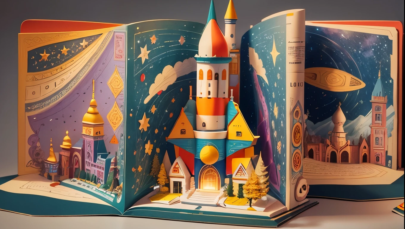 (Pop-up Books:1.5),(rocket),(Colorful、Highest quality、Attention to detail、masterpiece、Folk art、Cinematic Lighting Effects、4K、Chiaroscuro)