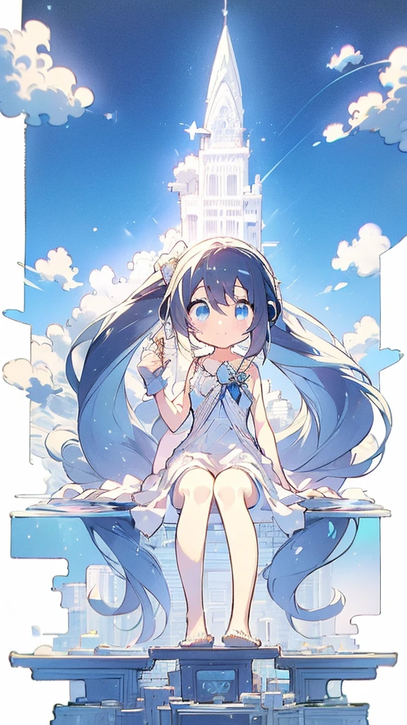 Seven-doppelganger shot，Anime style 4K,High quality anime art style，Standing painting，Splash ink background，Blue Themes、Pure white background,Buildings,Face close-up,Buildings,Moon and sun、Shining Star々,milky way,Bright Sky,Looking at me,Facing forward,Clear eyes and nose,cute,beautiful,Thin legs,sitting by the water, black hair, Blue eyes, girl, bob, front, cute,Blue Background,Long Hair,Whale flying in the blue sky,Buildings,whale,Black Hair,ベリーショート,パーマ,ソバージュ,弓を持つ