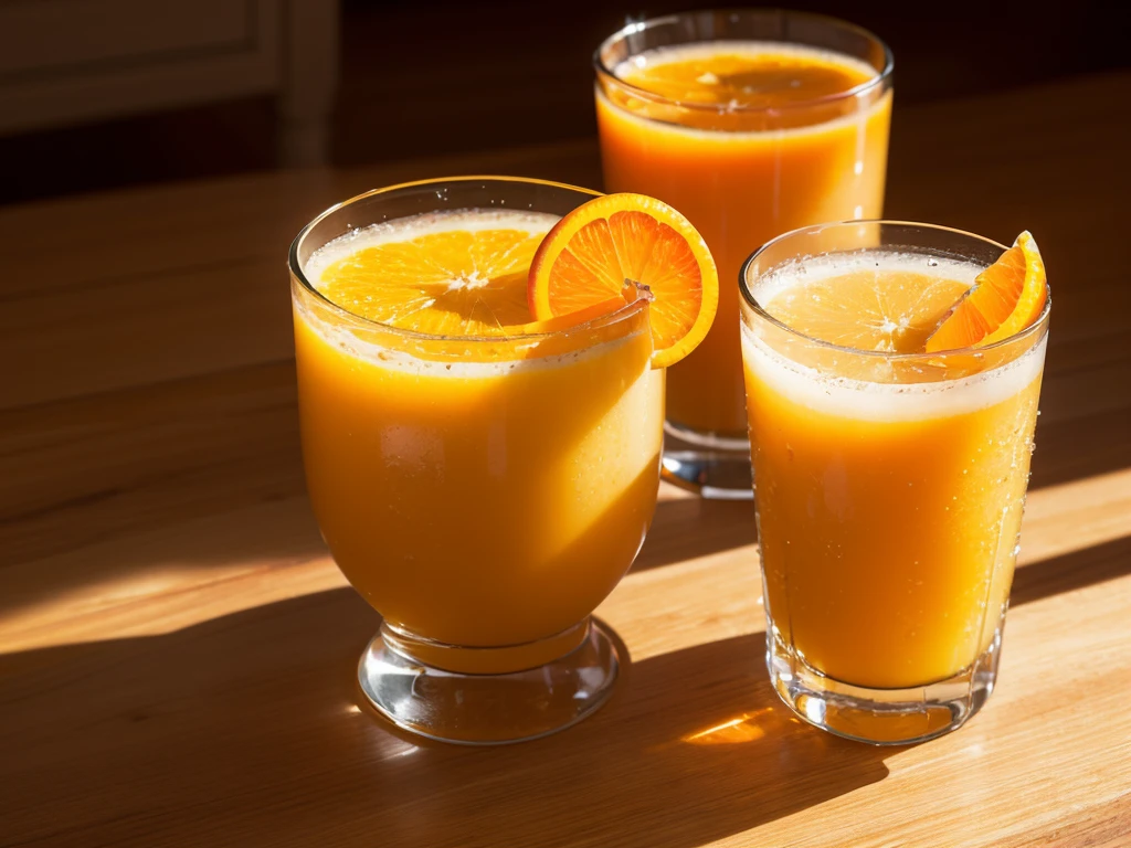 a glass of fresh orange juice, vibrant orange color, realistic, photorealistic, glass material, highly detailed, smooth texture, natural lighting, studio lighting, 8k, high resolution, best quality, ultra-detailed, hyper realistic, intricate detail, warm tones, glowing, sparkling, translucent, delicious, refreshing, appetizing, close-up view