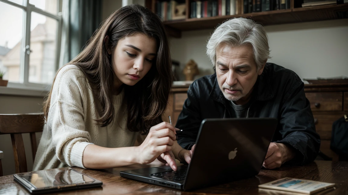 (Highest quality, Ultra HD, 16k, Masterpiece) ,parents, children and grandparents meeting with a computer