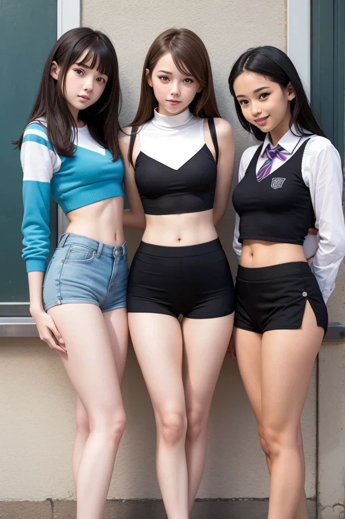 A large group of Japanese schoolgirls in uniform topless