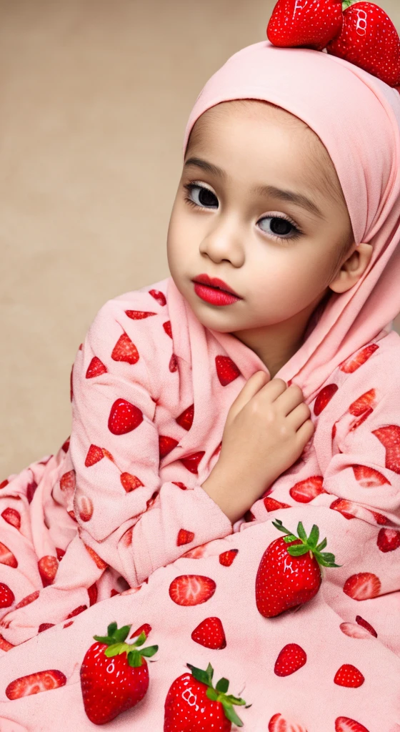 ((SLEEPING BEAUTY)), ((EYES WIDE )), ((OPEN BIG HUGE EYES)), ((RED LIPS)), Very Thin body (NAKED), (((HIJAB MALAY GIRL))), ((NUDE GIRL)), masutepiece, High quality, UHD 32K, Realistic face, Realistic skin feeling , A Malay Lady, . ((Face cute like a baby)), ((STRAWBERRIES PATTERN)) pinky pop