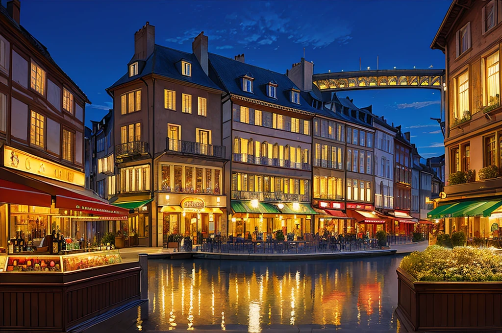 (masterpiece, Highest quality, Highest quality, Official Art, beautifully、aesthetic:1.2), Europe、French cityscape、beautiful、Chill-out bar counter,Stylishな風景、City of night、Night Scenery、bustling street、Adult atmosphere、Stylish、 Very detailed,Most detailed, Optical Hybrid, Playful patterns, Vivid texture, Unique visual effects
