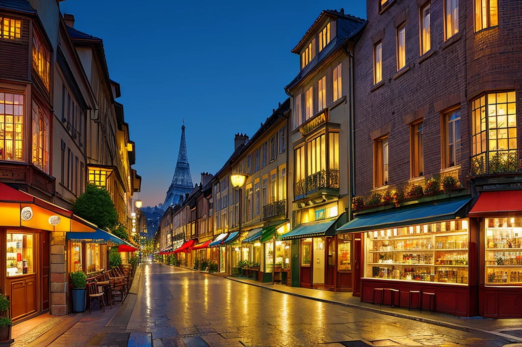 (masterpiece, Highest quality, Highest quality, Official Art, beautifully、aesthetic:1.2), Europe、French cityscape、beautiful、Chill-out bar counter,Stylishな風景、City of night、Night Scenery、bustling street、Adult atmosphere、Stylish、 Very detailed,Most detailed, Optical Hybrid, Playful patterns, Vivid texture, Unique visual effects