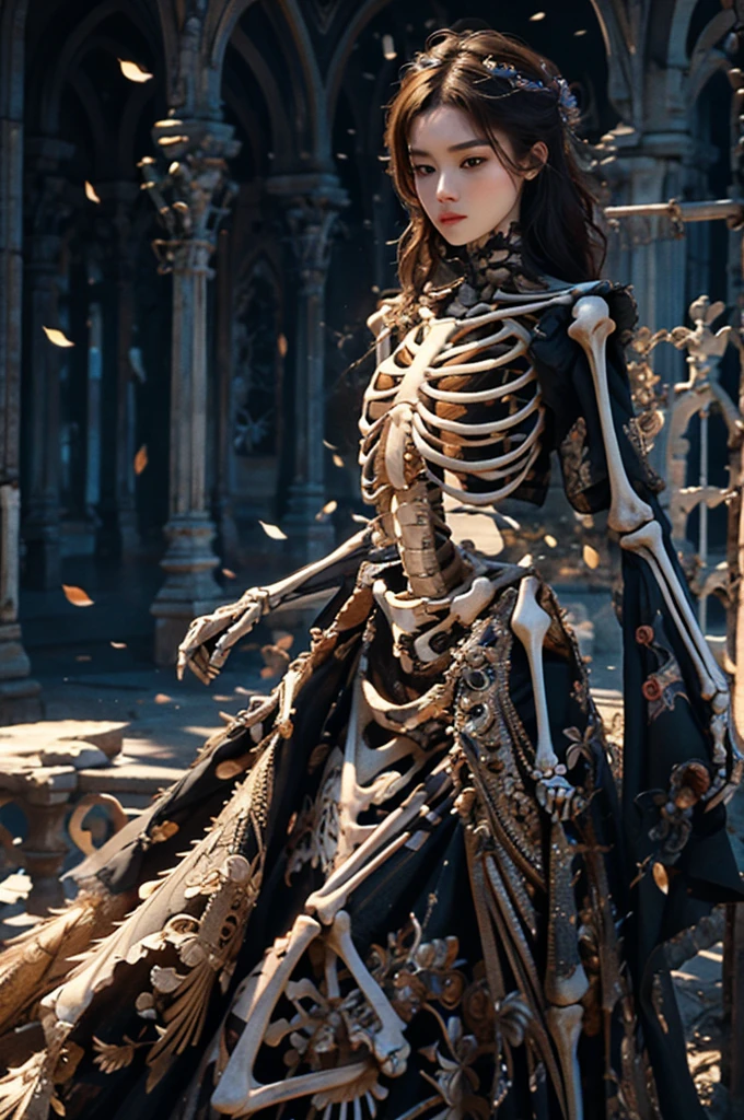 1girl,best quality,masterpiece,realistic,HDR,UHD,8K,best quality,Highly detailed,realistic,masterpiece,colorful  skeletal, full body