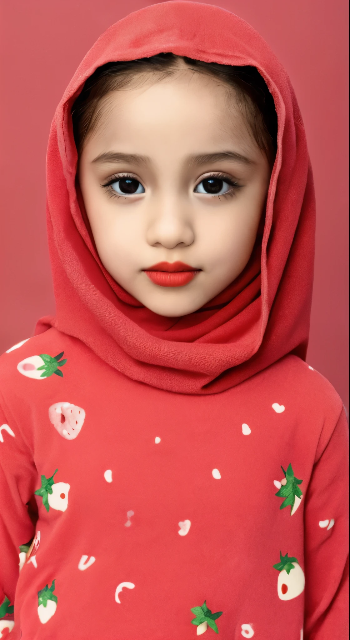 ((SLEEPING BEAUTY)), ((EYES WIDE )), ((OPEN BIG HUGE EYES)), ((RED LIPS)), Very Thin body (NAKED), (((HIJAB MALAY GIRL))), masutepiece, High quality, UHD 32K, Realistic face, Realistic skin feeling , A Malay Lady, 8 years old. ((Face cute like a baby)), ((STRAWBERRIES PATTERN)) pinky pop