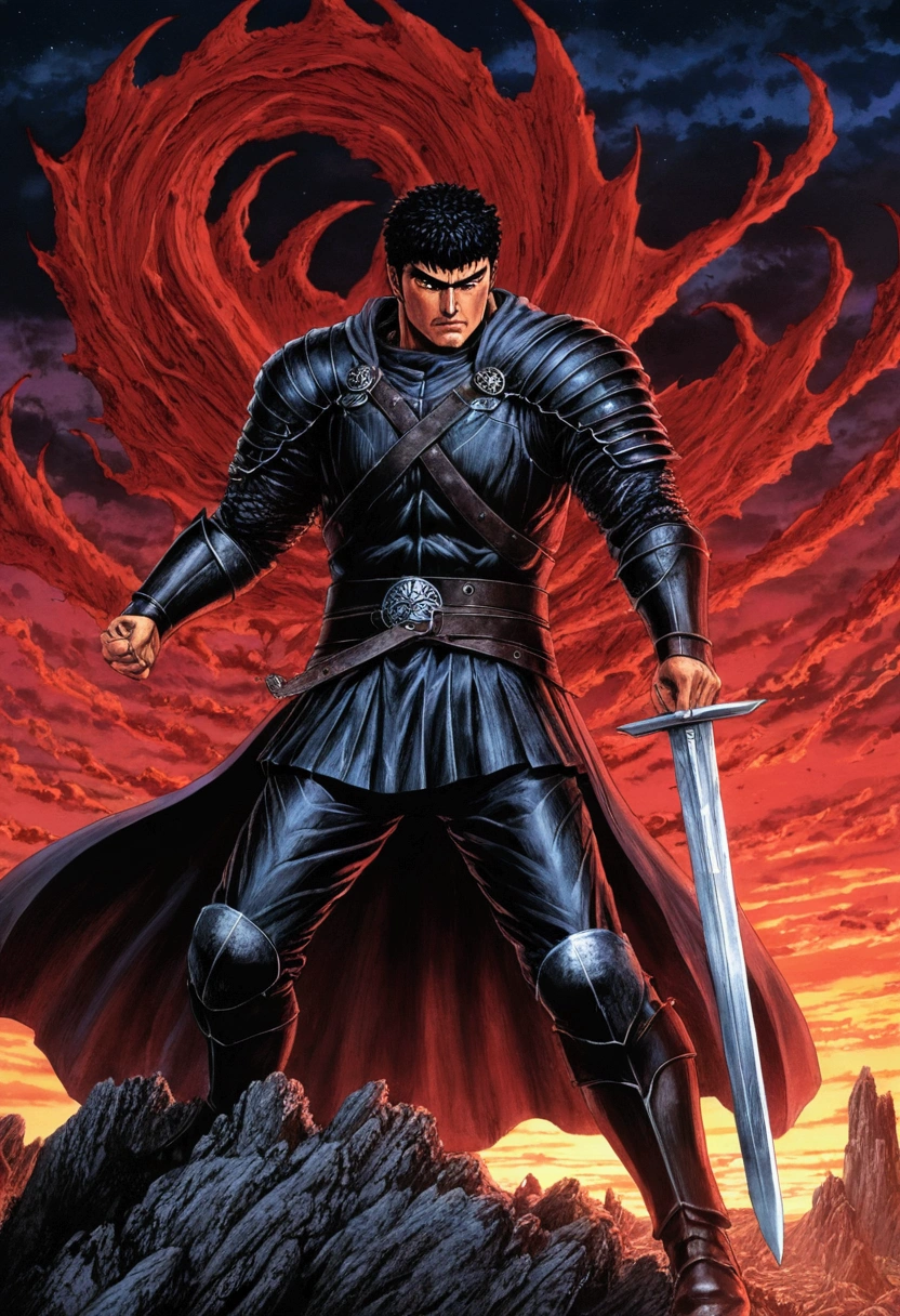 guts, berserk, fighting zod, mount of swords, fight scene, Action, Mediovale, ダークファンタジー, miura,