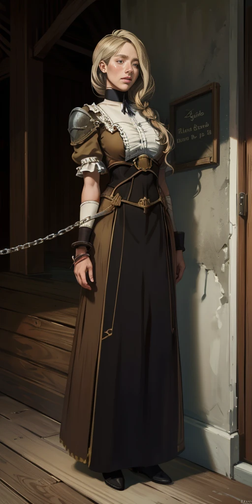 (​masterpiece, best quality), Intricate detailing, 1 girl, Mercedes von Martritz from Fire Emblem (Full body standing posture from toes to head on a wooden pole:1.2) iron collar, Arms behind the back, Iron cuffs, fetters, tied, Bondage-Outfit, Dishes, O-Ring, Bondage-Outfit blindfolded cover eyes, happy red cheeks, chain leash collar choker neck bell fetters wristbands bracers bracelets, split gag, Sad face, red cheeks, Crying tears, PAINFUL (She was sold and betrayed by her own family)