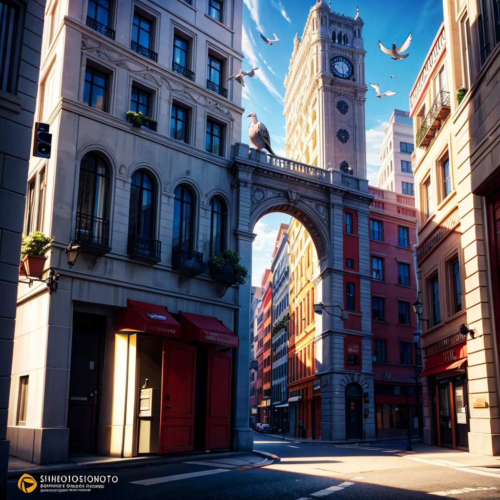 animated graphics with the name siniorito loft on the front of a pigeon in the background