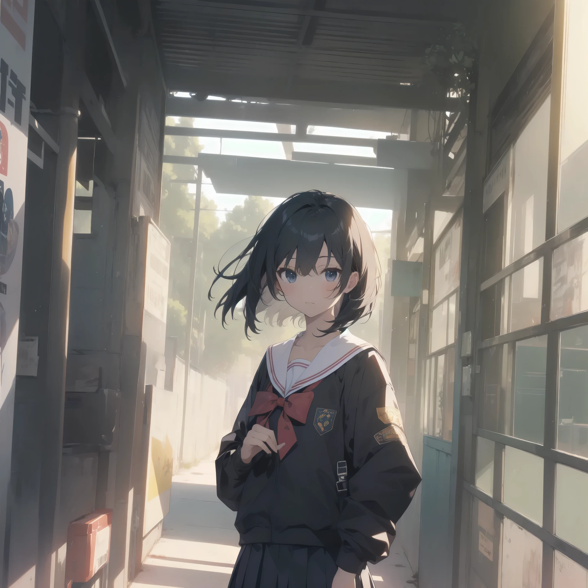 ultra-absurdres-Top quality by artist God, ultra-detailed, high resolution, anime moe artstyle, best anime 8k konachan wallpaper, pixiv contest winner, pool:2810, perfect anatomy,break, 1girl, (Please draw a girl walking sleepily to school alone. )break,(Solo,little female, 13-year-old:1.3),Full limbs, complete fingers,a junior high school student, (very short hair), short cut, flat chest, , small butt, small black eyes, beautiful detailed eyes, well-proportioned iris and pupils, expressive eyes, highres detailed hair, soft expression, salor school_uniform, sailor collar, serahuku, bow, pleated skirt,(Detailed Lighting), (Detailed background), in the School commute route. break,super detailed skin, Best cinematic lighting powered by famous artist, 8k,beauty illustration,photoshop_(medium),very aesthetic,break,((artist:kotorai )), artist:clamp ,artist:carnelian ,artist:kantoku ,
