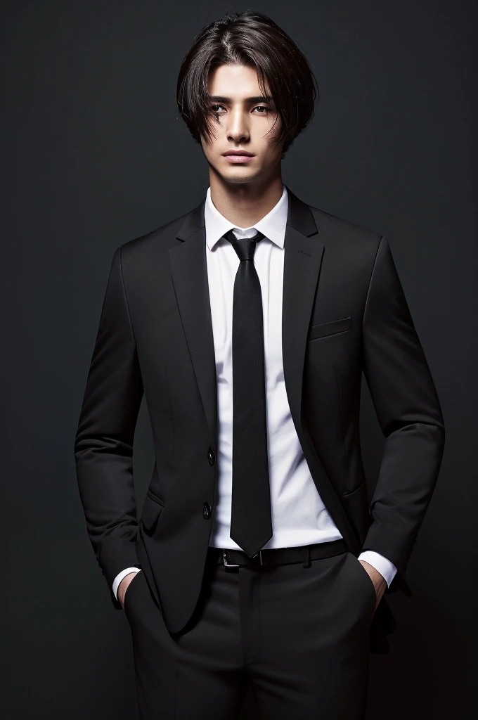 Brunette man with torn suit all injured in combat mode black background
